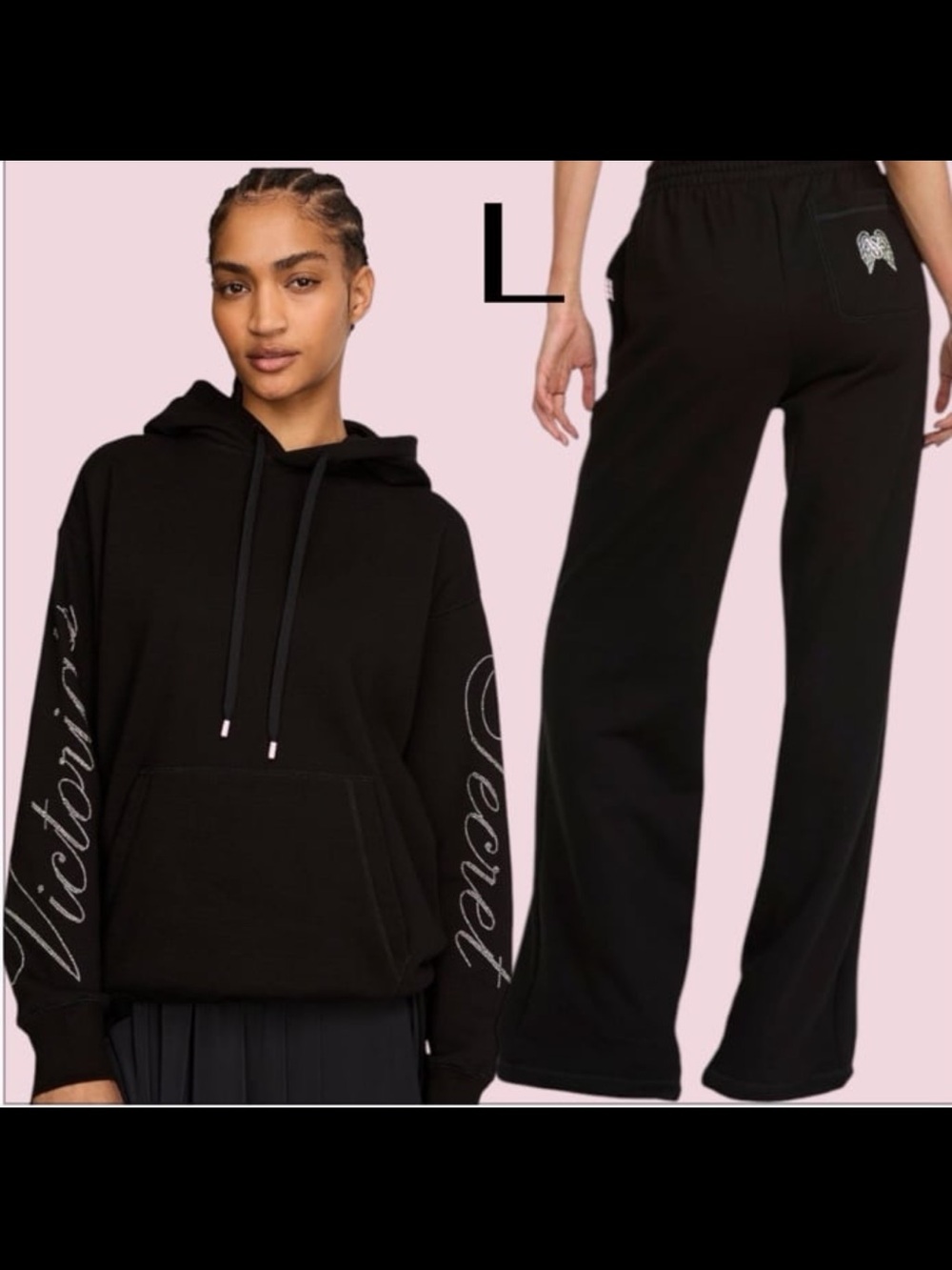 ANGEL ESSENTIALS LARGE BLACK RHINESTONE HOODIE & BLACK RHINESTONE WINGS SWEATS